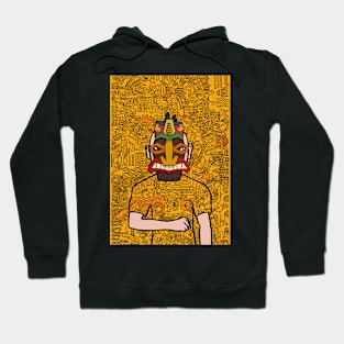 Embrace the Menace - A MaleMask NFT with HawaiianEye Color and DoodleGlyph Background Hoodie